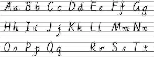 f字母大写时占上,中两格,小写字母f的上端稍离第一线(和大写字母一样)