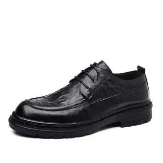 皮鞋男款真皮春秋厚底软皮男士商务正装内增高结婚新郎男鞋子黑色38