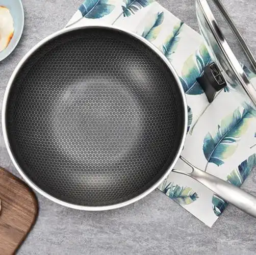 【炒锅】304不锈钢炒锅 蜂窝锅不粘锅 无油烟锅健康无涂层锅热卖