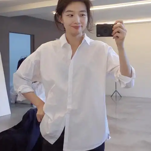 韩范中长款大码设计感小众职业装叠穿白衬衫女冬加绒休闲洋气衬衣