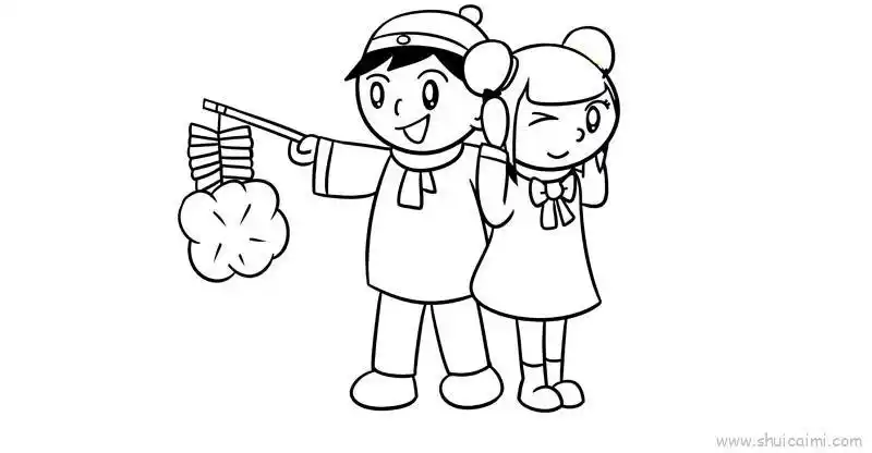 放鞭炮儿童画怎么画放鞭炮简笔画图片