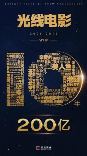 光线影业发布十年成绩单 91部影片成就200亿票房