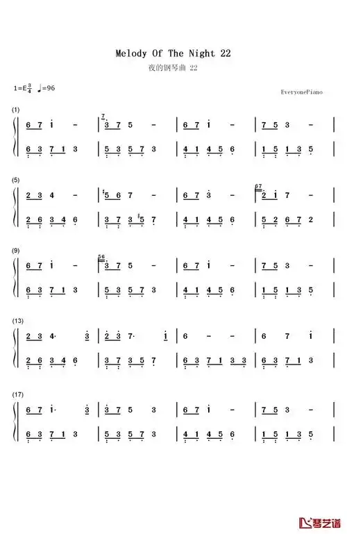 夜的钢琴曲 22钢琴简谱-数字双手-石进