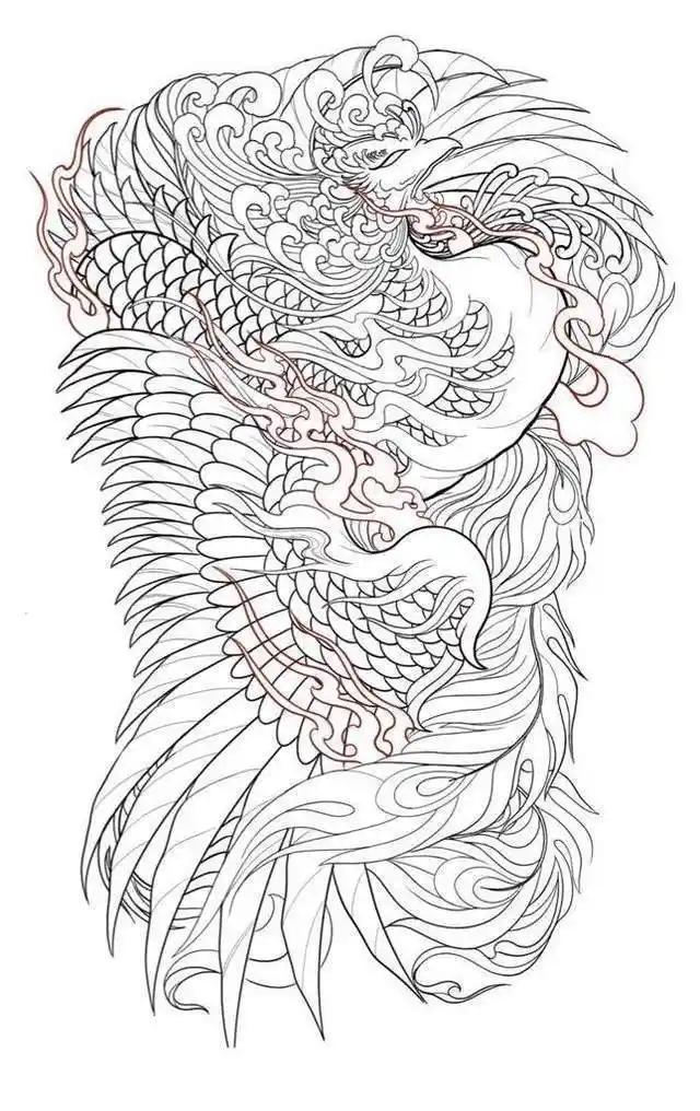 满背凤凰纹身手稿及图案