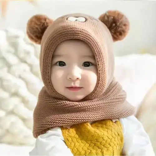 1-2岁_男婴儿童男宝一体帽子围巾0-1岁秋冬季冬款2男宝宝个性潮可爱超