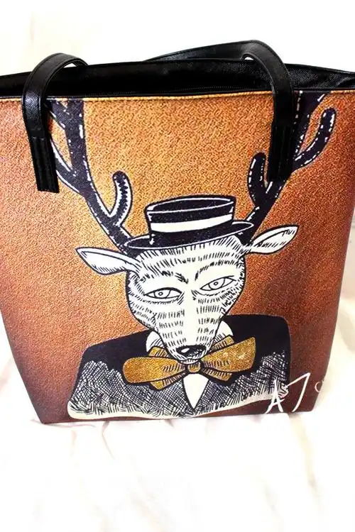 麦子包包原创设计印花小鹿单肩包