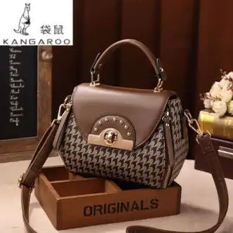 袋鼠kangaroo轻奢品牌包包女包2024新款潮时尚百搭真皮手提斜挎包千鸟