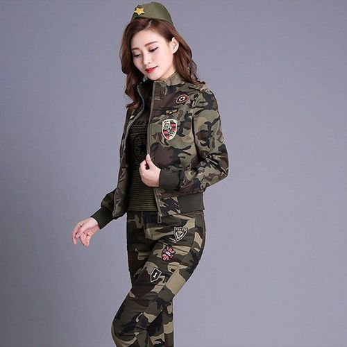 军装套装女迷彩三件套表演服军迷服套装广场舞蹈服装迷彩棉套装