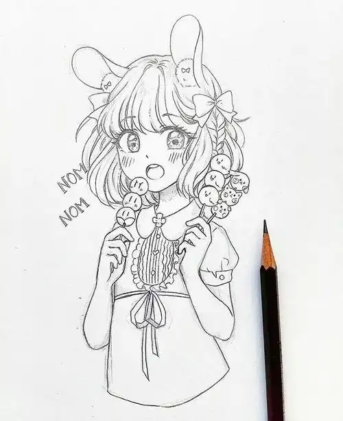 线条感十足的动漫人物素描超美少女