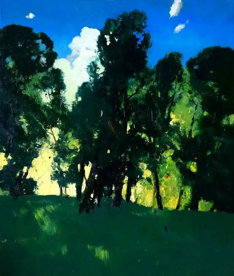 画家艺术家 danchev_s油画作品欣赏,将树林的绿色与光影描绘到了极致.