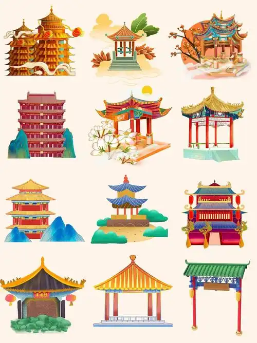 国潮古风建筑凉亭塔楼素材免抠png