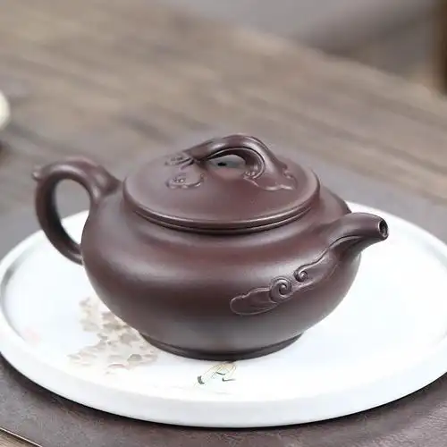宜兴紫砂壶手工紫泥如意掇只茶壶功夫茶具家用大容量450c祥云茶壶
