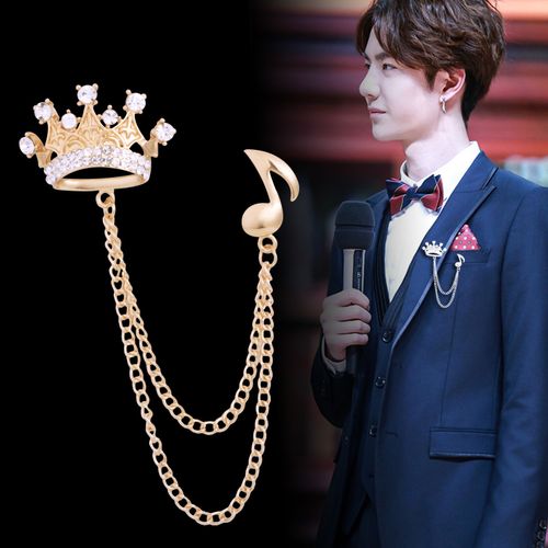 大衣胸针男 百搭_王一博同款高档皇冠胸针男士胸花别针西服领针配饰品