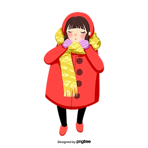 冬季寒冷红色羽绒服女孩
