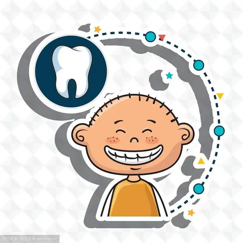 带着牙齿图标微笑的卡通小孩