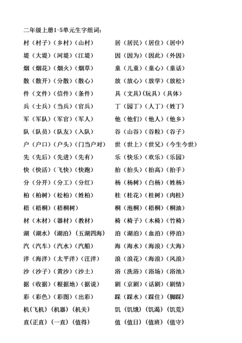上册单元生字词语.doc