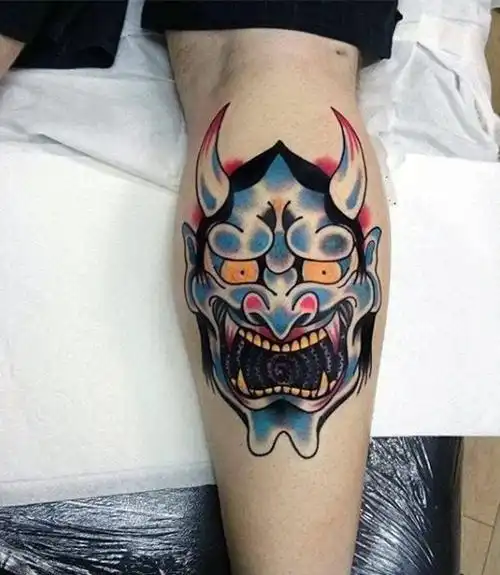 日本鬼面具纹身鬼面獠牙的日本鬼面具纹身图片