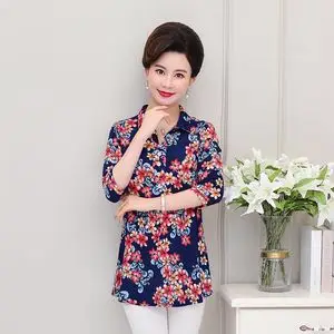 2019新款中年女士半截袖夏季妈妈装上衣服短装半袖雪纺30到40岁50