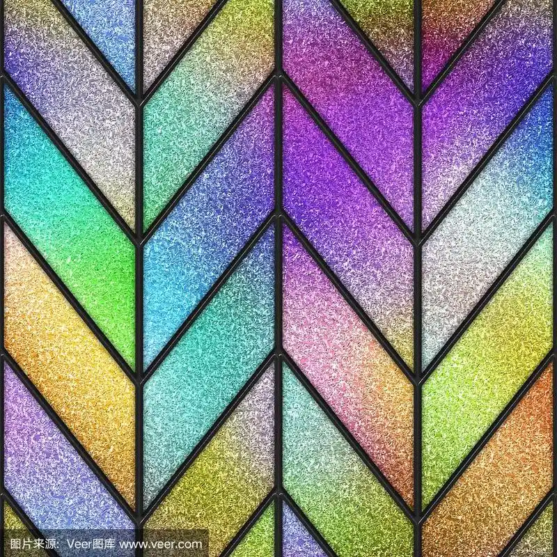 彩色玻璃无缝纹理与几何图案的窗户
