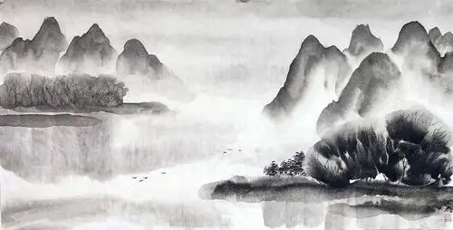 山情水趣.…姚明的水墨山水画