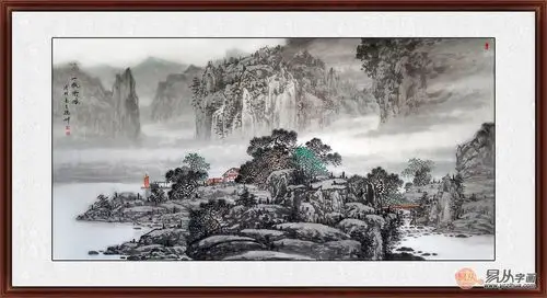 林德坤写意山水画四尺横幅作品一帆风顺扬帆起航一帆风顺