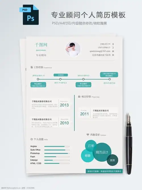 专业顾问个人简历ps模板