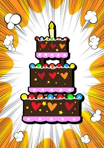 生日蛋糕上漫画风格背景插画-正版商用图片1mg0bt-摄图新视界