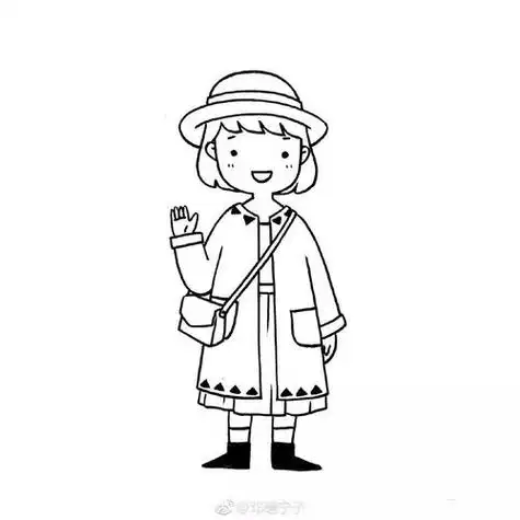 女孩黑白简笔画线稿简单易学投稿手账素材简笔画小女孩女孩手帐简笔画