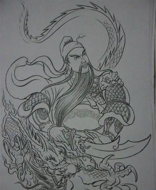 经典大气的关公纹身手稿图案