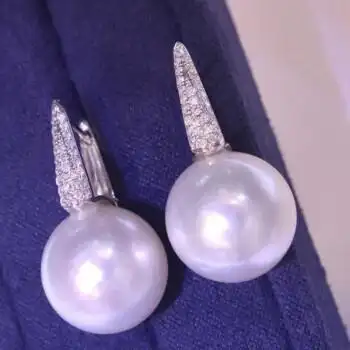 南洋半岛澳白珍珠耳环海水耳饰耳钉18k金镶钻石轻奢送生日礼物122mm