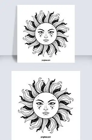 黑线手绘纹身太阳