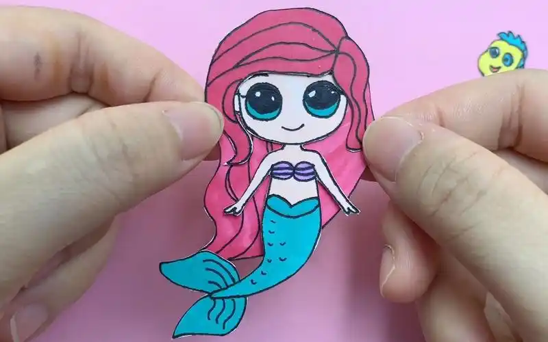 纸娃娃手工:制作可爱的迪士尼美人鱼爱丽儿公主,还有好朋友们_哔哩