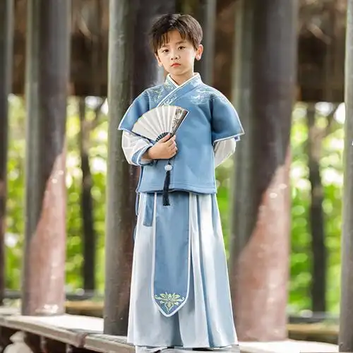 汉服男童冬装中国风小男孩帅气公子服古风儿童加厚套装春季国学服