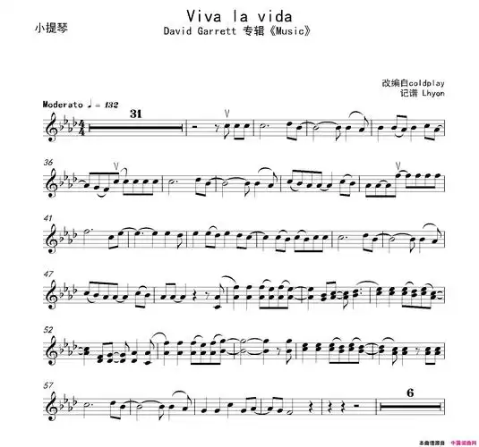 提琴曲谱vivalavida