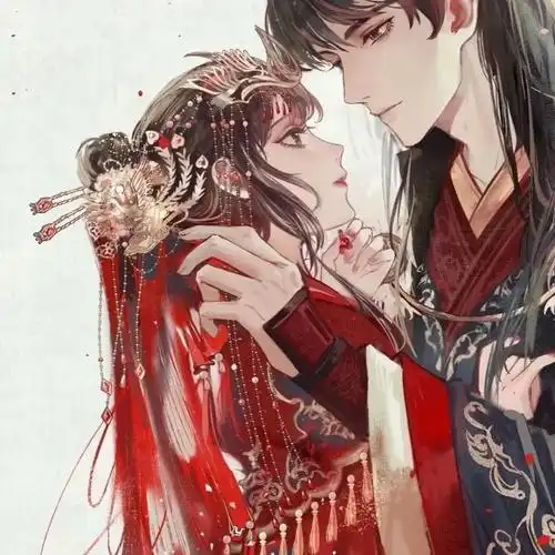 古风情侣头像红色嫁服