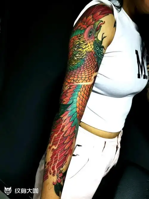 凤凰花臂_纹身图案手稿图片_黄旭的纹身作品集