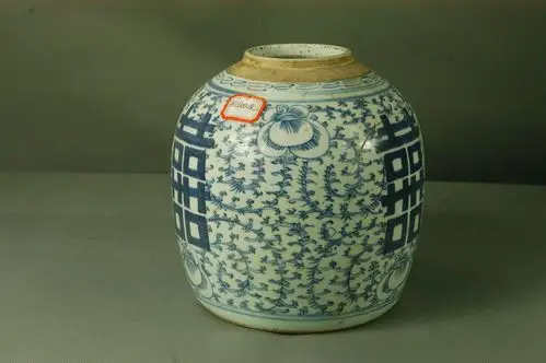 清代光绪民窑青花双喜瓷器罐