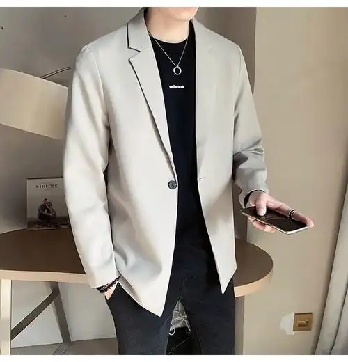 普戈斯 微胖男生休闲西装外套秋季微胖男生显瘦穿搭小西装外套男士