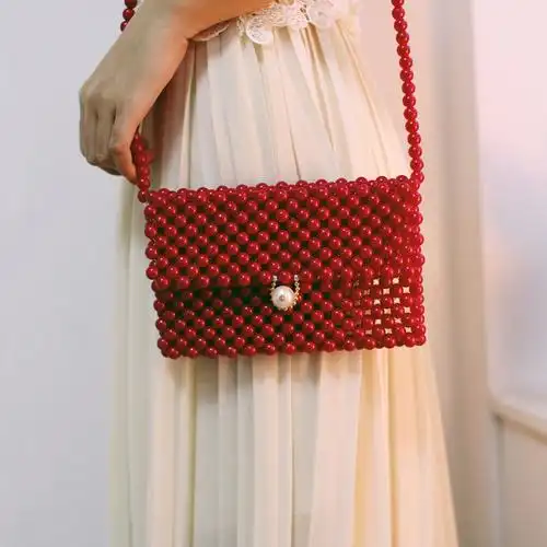 成品 手工珍珠包包女串珠 编织包单肩百搭网红斜跨包手机包夏