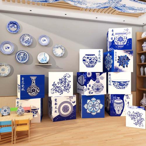 幼儿园青花瓷非遗环创材料教室墙面装饰主题成品文化走廊楼梯布置