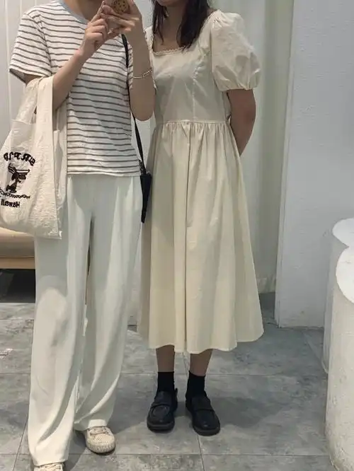 米白色长裙鞋子可换成同色系更搭