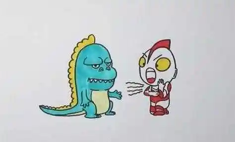 奥特曼打小怪兽简笔画儿童画怎么画 简单彩色奥特曼打小怪兽简笔画