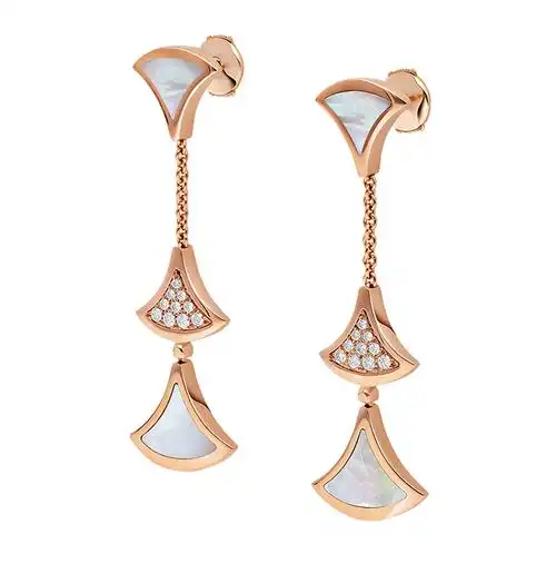 bvlgari 宝格丽耳环 女士diva downtown系列镶钻珍珠 母贝耳钉 玫瑰金