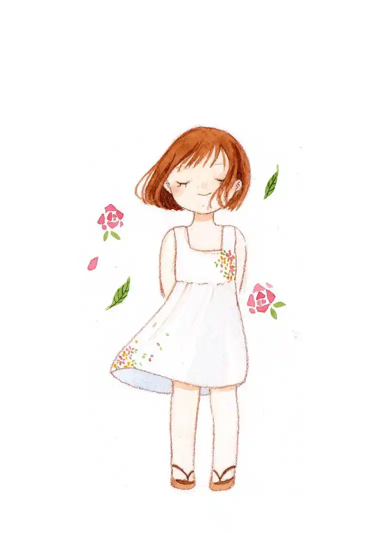 水彩手绘,清新可爱的夏日小女孩