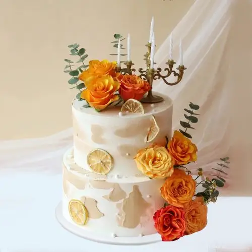 生日蛋糕模型仿真网红2021新款双层森系鲜花宫廷仿真水果