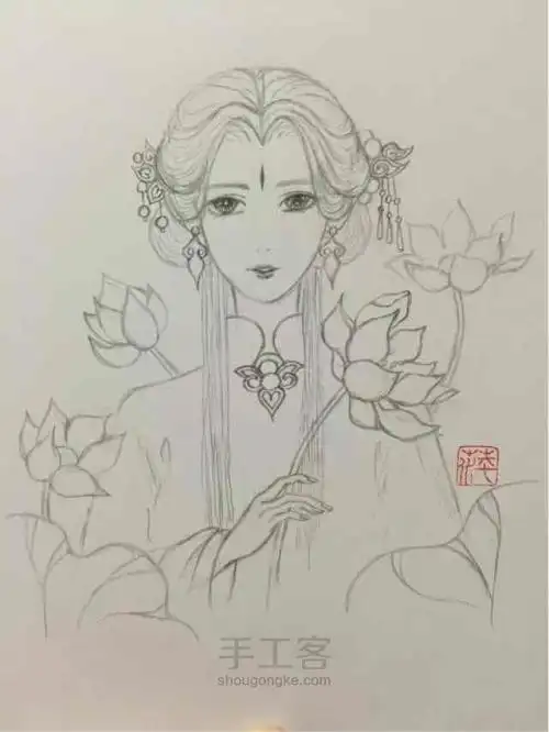古代侧面美女简笔画