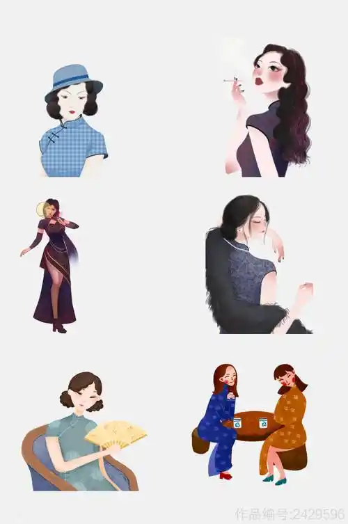 民国风古典旗袍美女女性免抠素材