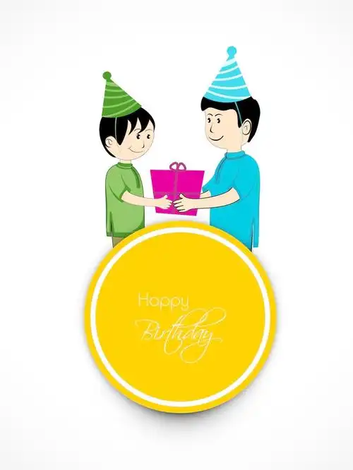 生日快乐背景与帽控股的礼品盒两个可爱的男孩