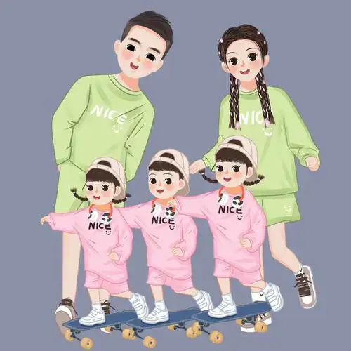 超有爱的一家五口亲子手绘90好幸福呀90