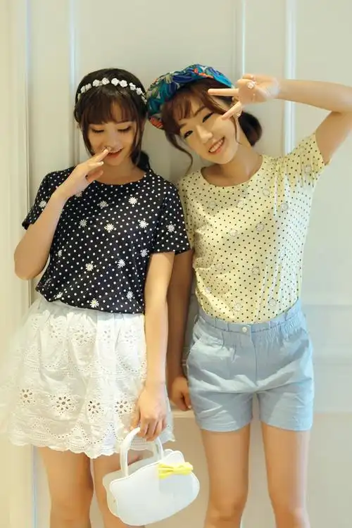 米米小姐姐妹闺蜜姐妹装~夏装甜美女学生宽松打底衫t恤